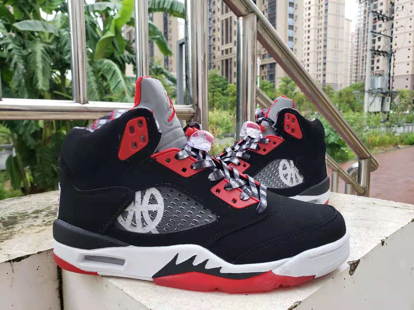 2021 Air Jordan 5 Black White Red Shoes